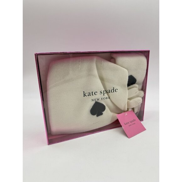 KATE SPADE spade women's beanie winter hat + glove set -WHITE -2 PC - Picture 5 of 9